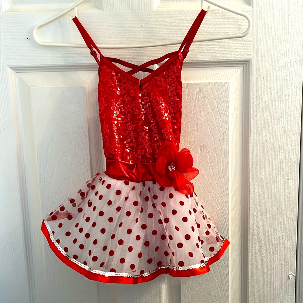 Girls size 4 red and white tutu sparkle bodysuit dress